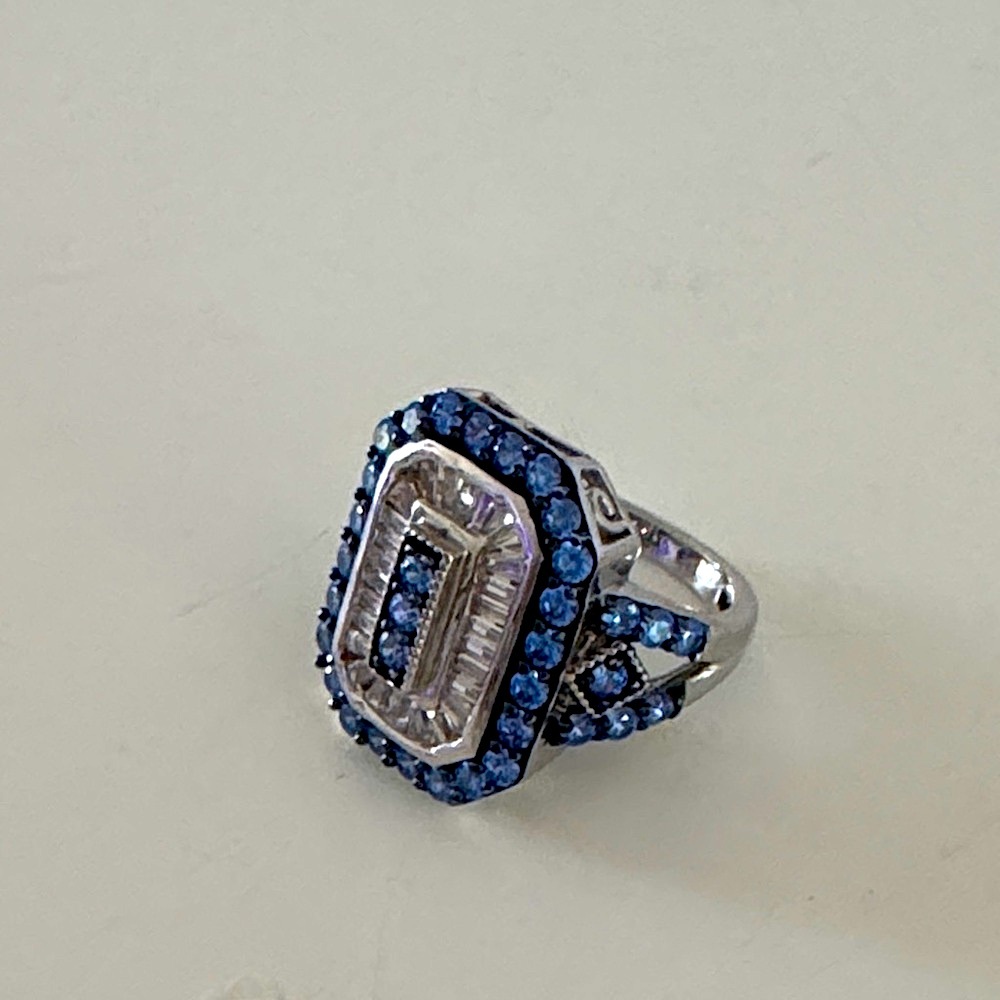JTV Bella Luce Silver and Blue Gemstone Ring size 5